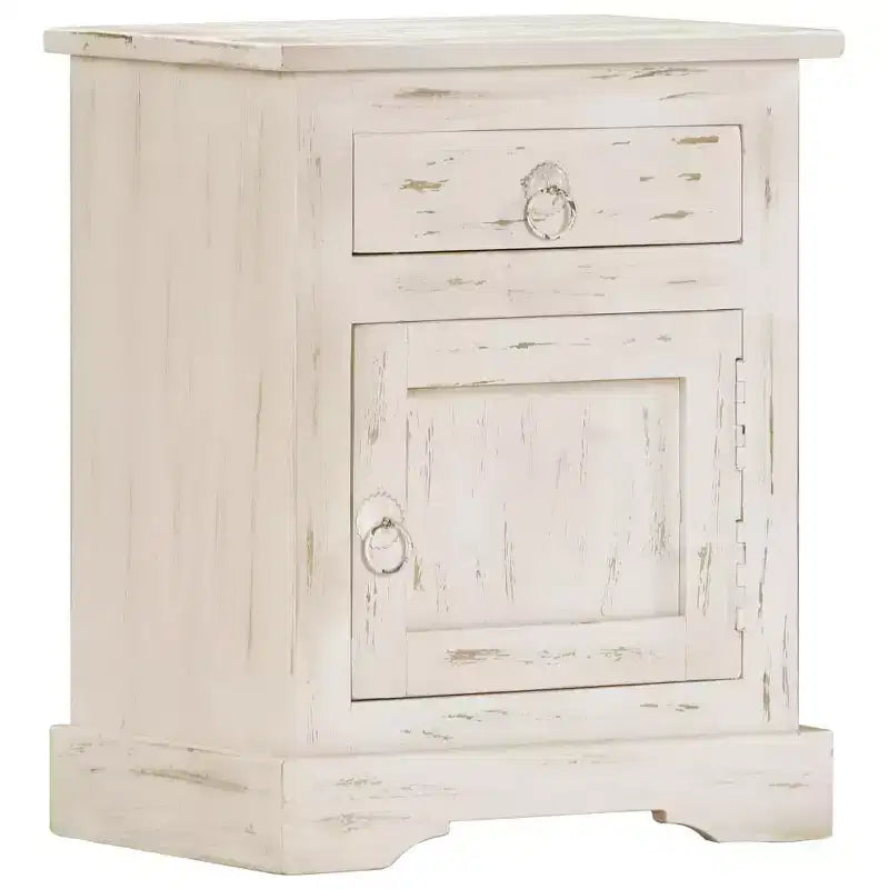 Comodino Bianco in legno massello di mango 40 x 30 x 50 cm