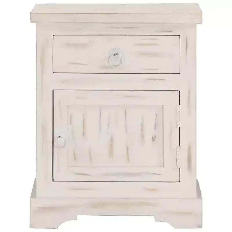 Comodino Bianco in legno massello di mango 40 x 30 x 50 cm