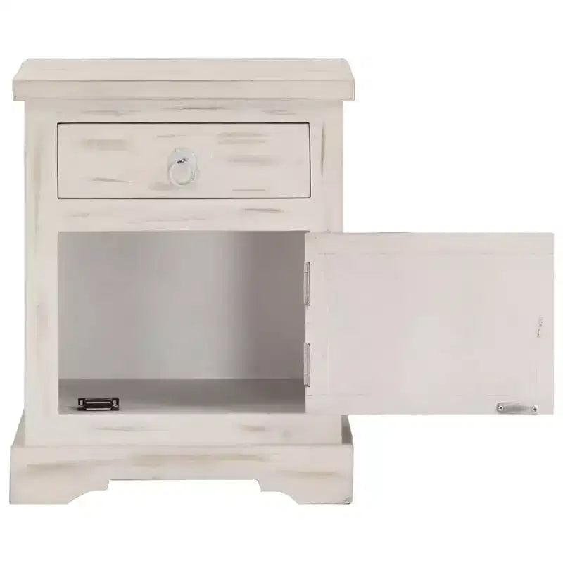 Comodino Bianco in legno massello di mango 40 x 30 x 50 cm