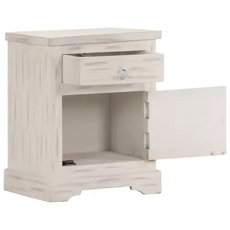 Comodino Bianco in legno massello di mango 40 x 30 x 50 cm