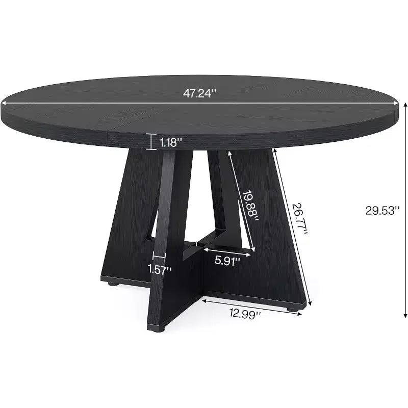 Tavolo da pranzo rotondo da 47", in stile rustico, con base a croce per sala da pranzo, per 4-6 persone, con piano in legno