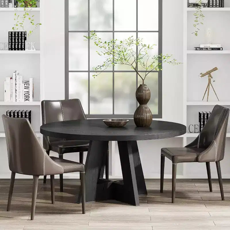 Tavolo da pranzo rotondo da 47", in stile rustico, con base a croce per sala da pranzo, per 4-6 persone, con piano in legno