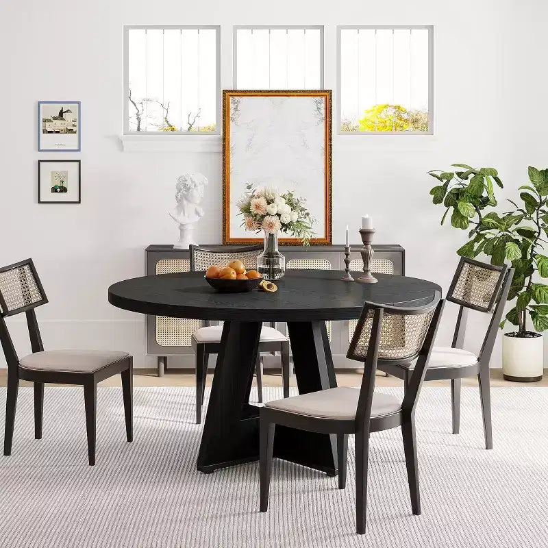 Tavolo da pranzo rotondo da 47", in stile rustico, con base a croce per sala da pranzo, per 4-6 persone, con piano in legno