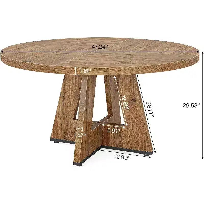 Tavolo da pranzo rotondo da 47", in stile rustico, con base a croce per sala da pranzo, per 4-6 persone, con piano in legno