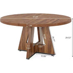 Tavolo da pranzo rotondo da 47", in stile rustico, con base a croce per sala da pranzo, per 4-6 persone, con piano in legno