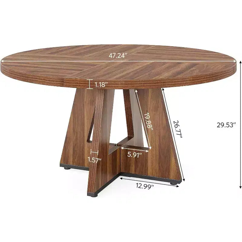 Tavolo da pranzo rotondo da 47", in stile rustico, con base a croce per sala da pranzo, per 4-6 persone, con piano in legno