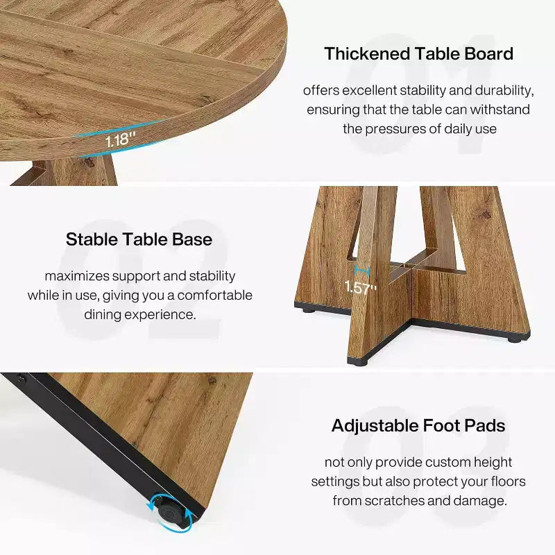Tavolo da pranzo rotondo da 47", in stile rustico, con base a croce per sala da pranzo, per 4-6 persone, con piano in legno