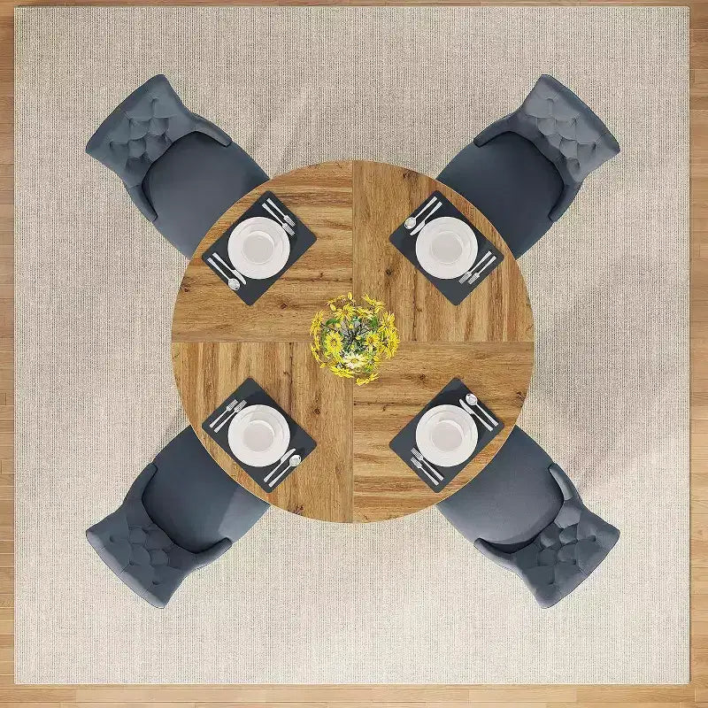 Tavolo da pranzo rotondo da 47", in stile rustico, con base a croce per sala da pranzo, per 4-6 persone, con piano in legno