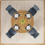Tavolo da pranzo rotondo da 47", in stile rustico, con base a croce per sala da pranzo, per 4-6 persone, con piano in legno