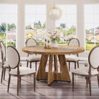 Tavolo da pranzo rotondo da 47", in stile rustico, con base a croce per sala da pranzo, per 4-6 persone, con piano in legno
