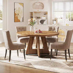 Tavolo da pranzo rotondo da 47", in stile rustico, con base a croce per sala da pranzo, per 4-6 persone, con piano in legno
