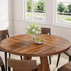 Tavolo da pranzo rotondo da 47", in stile rustico, con base a croce per sala da pranzo, per 4-6 persone, con piano in legno