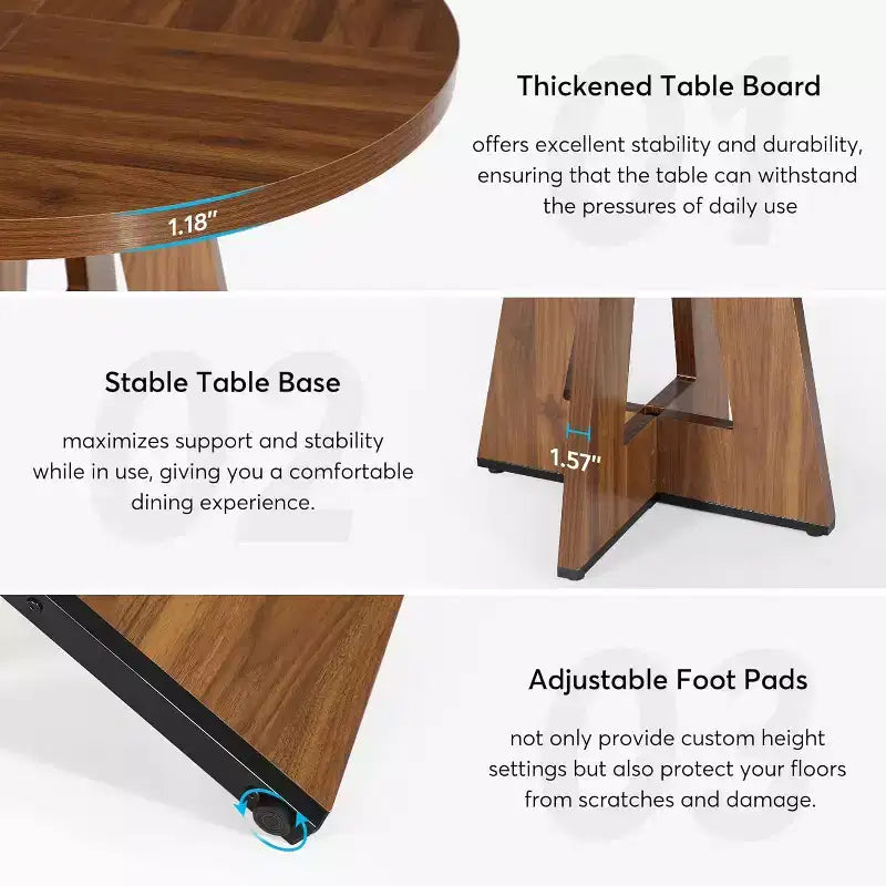 Tavolo da pranzo rotondo da 47", in stile rustico, con base a croce per sala da pranzo, per 4-6 persone, con piano in legno
