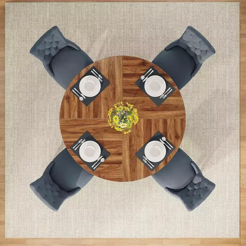 Tavolo da pranzo rotondo da 47", in stile rustico, con base a croce per sala da pranzo, per 4-6 persone, con piano in legno