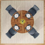 Tavolo da pranzo rotondo da 47", in stile rustico, con base a croce per sala da pranzo, per 4-6 persone, con piano in legno