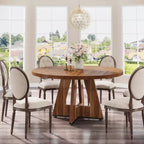 Tavolo da pranzo rotondo da 47", in stile rustico, con base a croce per sala da pranzo, per 4-6 persone, con piano in legno