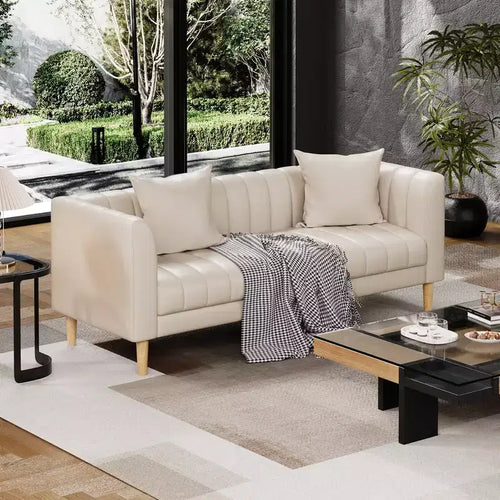 198.1 cm Wide Faux Leather 3-Seater Sofa with 2 Throw Pillows – product image