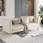 Divano 3 posti in similpelle 78" L con 2 cuscini decorativi, moderno di metà secolo, con gambe in legno, facile da montare, per soggiorno e camera da letto