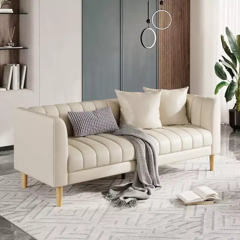 Divano 3 posti in similpelle 78" L con 2 cuscini decorativi, moderno di metà secolo, con gambe in legno, facile da montare, per soggiorno e camera da letto