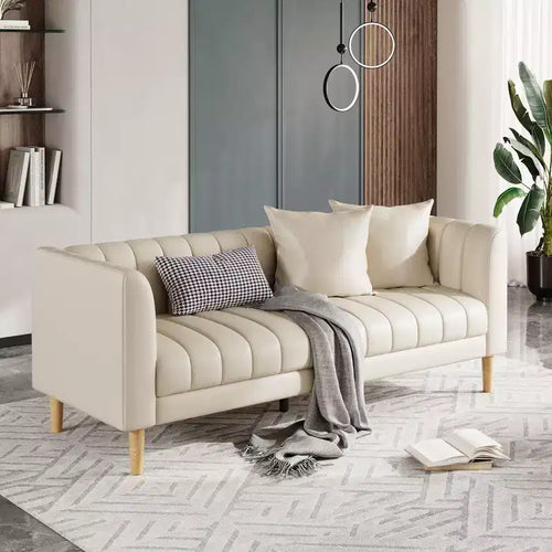 198.1 cm Wide Faux Leather 3-Seater Sofa with 2 Throw Pillows