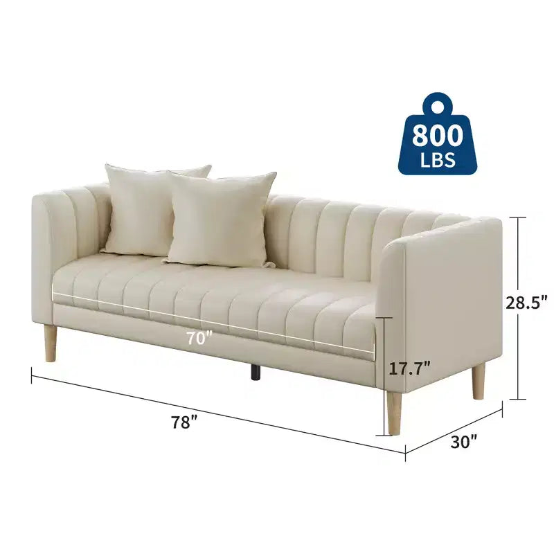 Divano 3 posti in similpelle 78" L con 2 cuscini decorativi, moderno di metà secolo, con gambe in legno, facile da montare, per soggiorno e camera da letto