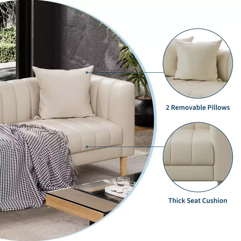Divano 3 posti in similpelle 78" L con 2 cuscini decorativi, moderno di metà secolo, con gambe in legno, facile da montare, per soggiorno e camera da letto