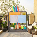 Porta asciugamani da bordo piscina, porta asciugamani in rattan intrecciato da terra, organizer con scomparto per gonfiabili, noodle da piscina, anelli da nuoto