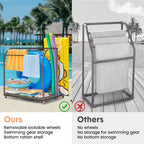 Porta asciugamani da bordo piscina, porta asciugamani in rattan intrecciato da terra, organizer con scomparto per gonfiabili, noodle da piscina, anelli da nuoto