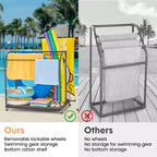 Porta asciugamani da bordo piscina, porta asciugamani in rattan intrecciato da terra, organizer con scomparto per gonfiabili, noodle da piscina, anelli da nuoto