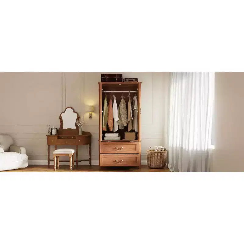 Armadio/Guardaroba da Fattoria a V con 2 Ante e Cassetti – Mobile Contenitore in Legno da 180 cm per Camera da Letto