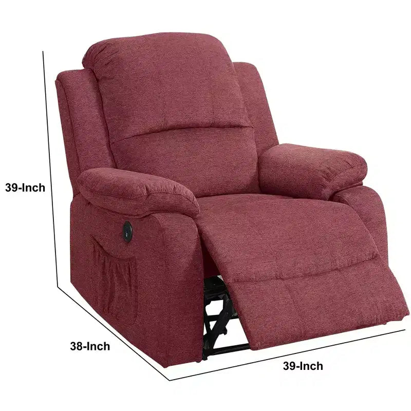 Poltrona reclinabile elettrica in tessuto da 39" con porta USB – Poltrona reclinabile elettrica per soggiorno, rossa