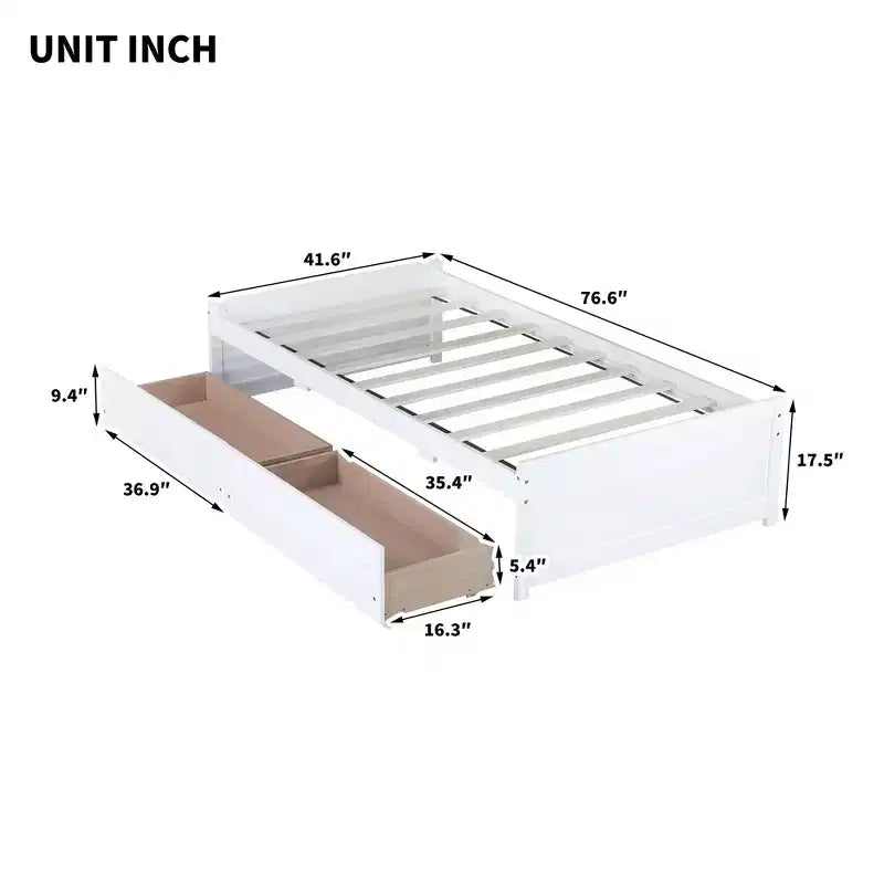 Letto matrimoniale in legno con 2 cassetti – Struttura letto contenitore per camere degli ospiti e camerette per bambini