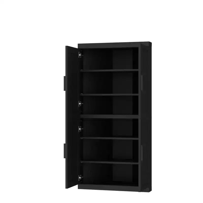 Mobile angolare moderno in legno massello – 4 ante, 4 ripiani, nero, set da 2 pezzi per soggiorno