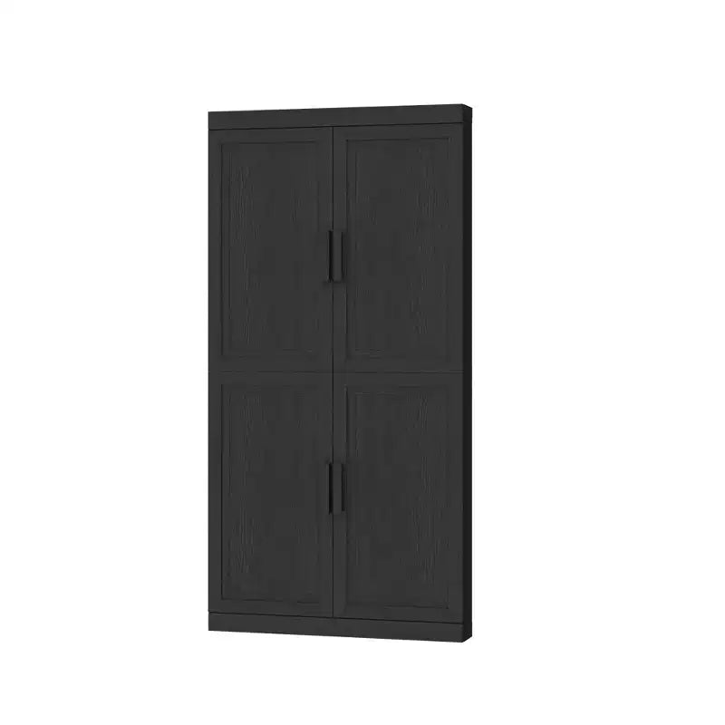 Mobile angolare moderno in legno massello – 4 ante, 4 ripiani, nero, set da 2 pezzi per soggiorno