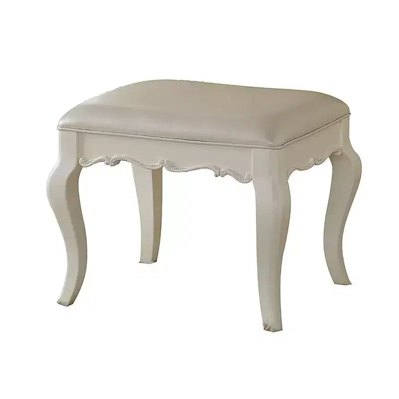Sgabello da toeletta Hampton in legno e similpelle con sedile imbottito – Sgabello d'accento bianco senza braccioli