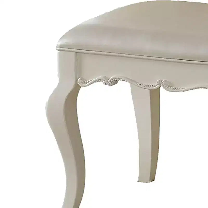 Sgabello da toeletta Hampton in legno e similpelle con sedile imbottito – Sgabello d'accento bianco senza braccioli