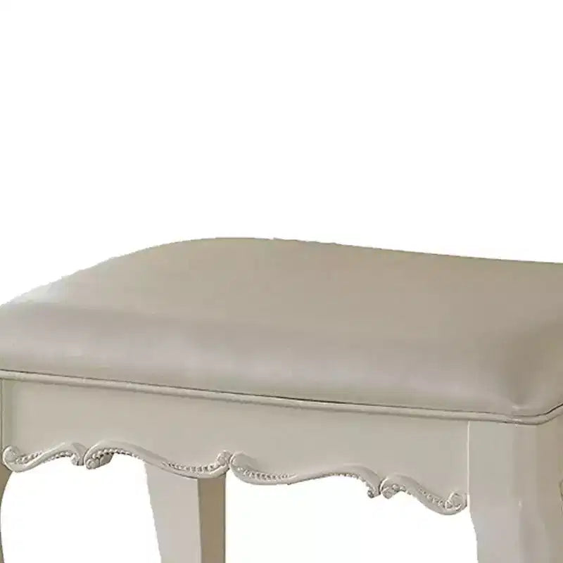 Sgabello da toeletta Hampton in legno e similpelle con sedile imbottito – Sgabello d'accento bianco senza braccioli