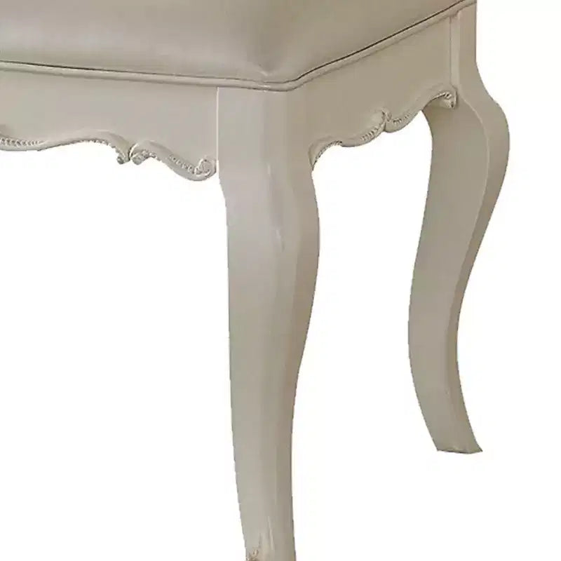 Sgabello da toeletta Hampton in legno e similpelle con sedile imbottito – Sgabello d'accento bianco senza braccioli