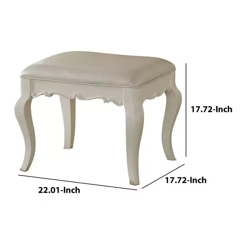 Sgabello da toeletta Hampton in legno e similpelle con sedile imbottito – Sgabello d'accento bianco senza braccioli
