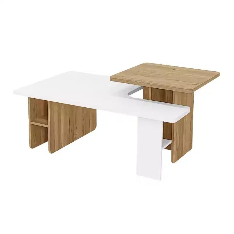 Set di 2 Tavolini da Caffè Componibili – Finitura Legno Naturale e Scuro, Tavolini Rettangolari da Soggiorno con Ripiano Portaoggetti