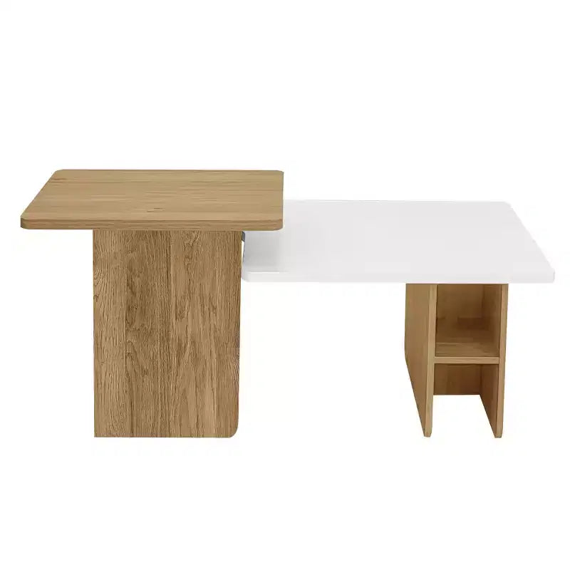 Set di 2 Tavolini da Caffè Componibili – Finitura Legno Naturale e Scuro, Tavolini Rettangolari da Soggiorno con Ripiano Portaoggetti
