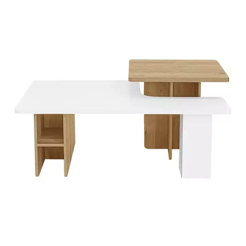 Set di 2 Tavolini da Caffè Componibili – Finitura Legno Naturale e Scuro, Tavolini Rettangolari da Soggiorno con Ripiano Portaoggetti