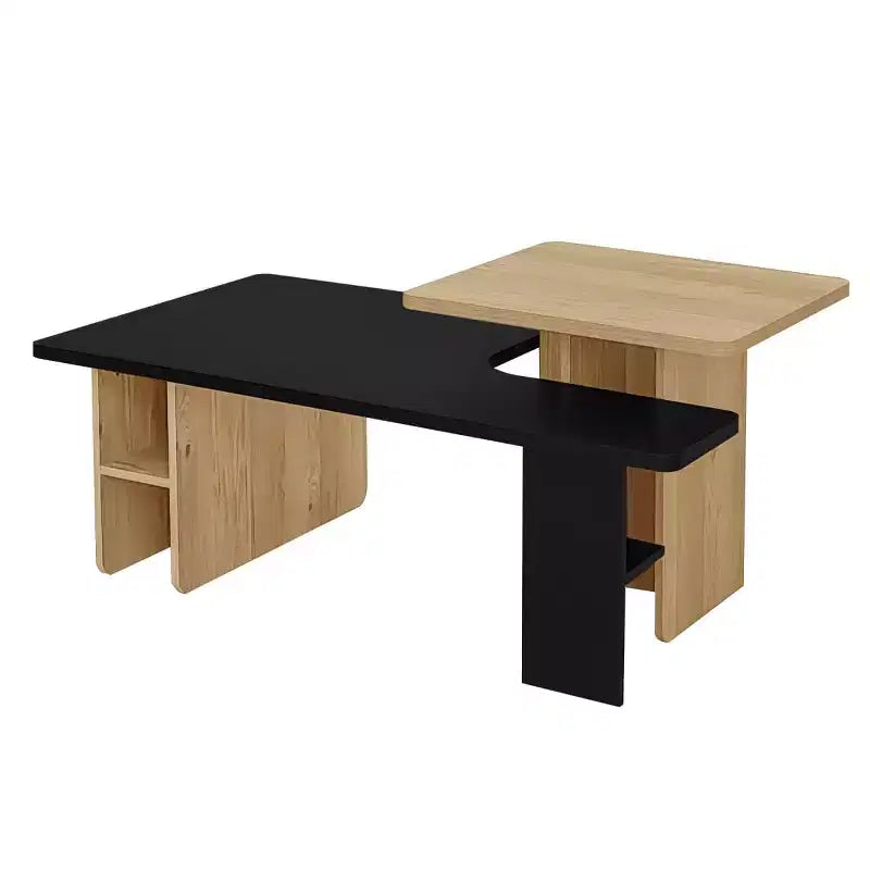 Set di 2 Tavolini da Caffè Componibili – Finitura Legno Naturale e Scuro, Tavolini Rettangolari da Soggiorno con Ripiano Portaoggetti