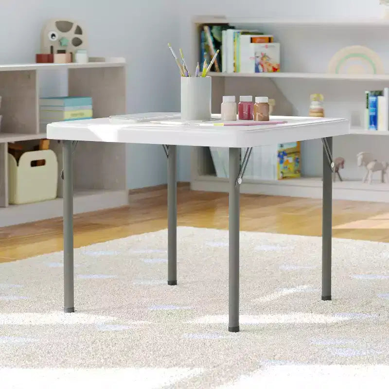 Tavolo pieghevole quadrato in plastica per bambini con gambe bloccabili – Grigio granito, 24"x24", capacità 220 lb