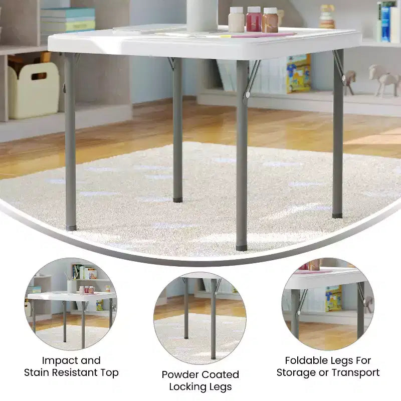 Tavolo pieghevole quadrato in plastica per bambini con gambe bloccabili – Grigio granito, 24"x24", capacità 220 lb