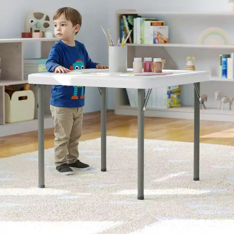 Tavolo pieghevole quadrato in plastica per bambini con gambe bloccabili – Grigio granito, 24"x24", capacità 220 lb