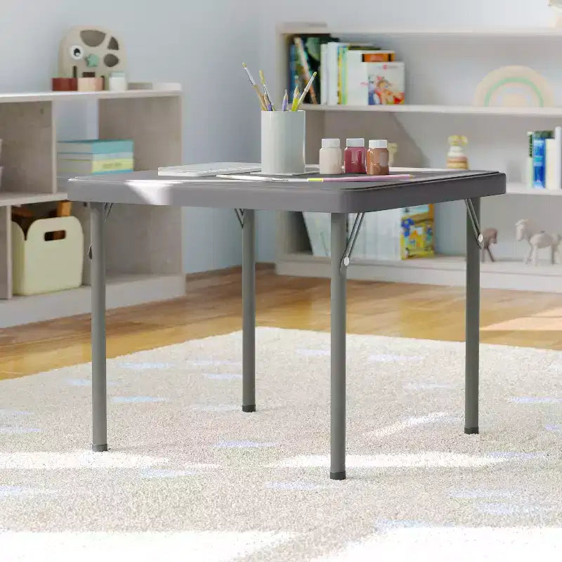 Tavolo pieghevole quadrato in plastica per bambini con gambe bloccabili – Grigio granito, 24"x24", capacità 220 lb