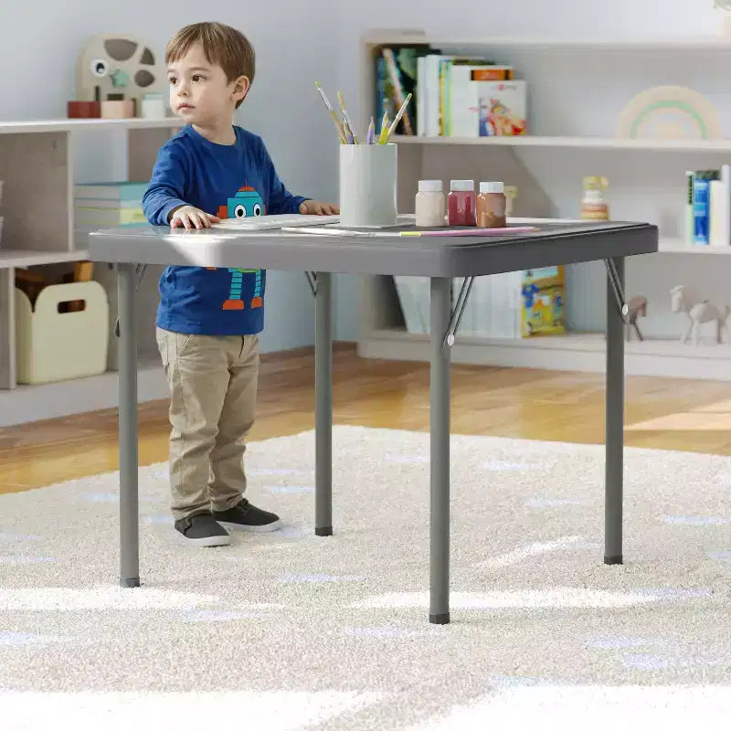 Tavolo pieghevole quadrato in plastica per bambini con gambe bloccabili – Grigio granito, 24"x24", capacità 220 lb