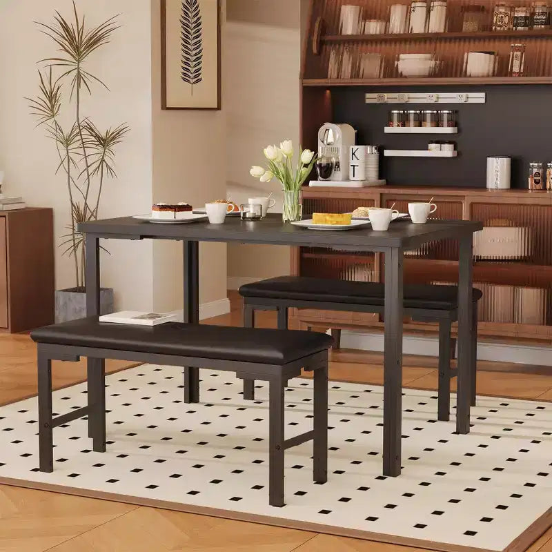 Set da tavolo da pranzo per 4, tavolo da cucina a 3 pezzi con 2 panche imbottite, set da pranzo salvaspazio per angolo colazione e piccoli spazi, per interni ed esterni
