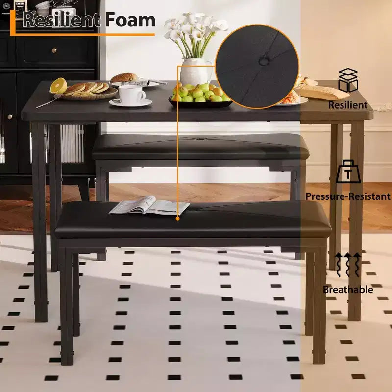Set da tavolo da pranzo per 4, tavolo da cucina a 3 pezzi con 2 panche imbottite, set da pranzo salvaspazio per angolo colazione e piccoli spazi, per interni ed esterni